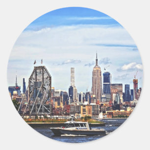 Jersey City NJ - Polizeiboot bei der Colgate-Uhr Runder Aufkleber