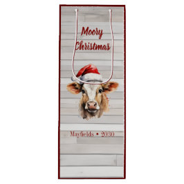 Jersey Cow, Barn Wood "Moory Christmas" Geschenktüte Für Weinflaschen