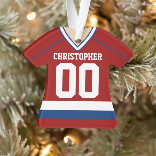 Jersey de hockey sur glace rouge/bleu/blanc (Arbre)