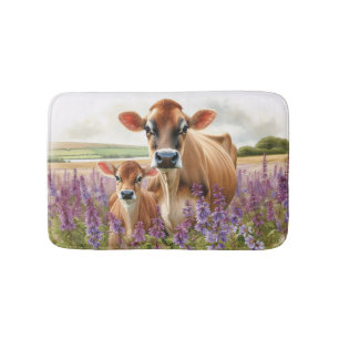 Jersey Kuh und Calf Wildblume Badematte
