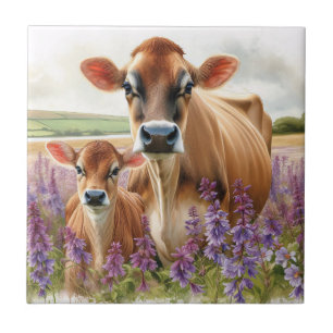 Jersey Kuh und Calf Wildblume Fliese
