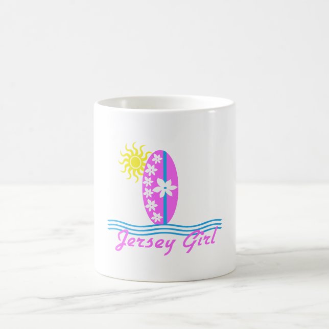 Jersey-Mädchenbaby Bodysuit-Rosa-Surfbrett W/Sun Kaffeetasse (Mittel)