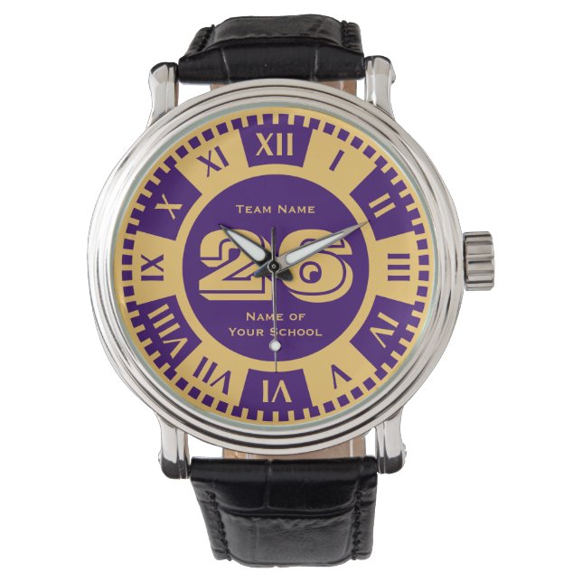 Jersey Nummer Royal Lila- und Goldfarben Armbanduhr (Vorderseite)