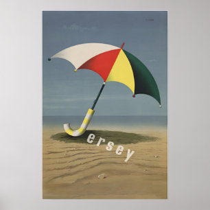 Jersey Reiseplakat Strand Kunst Regenschirm Druck Poster