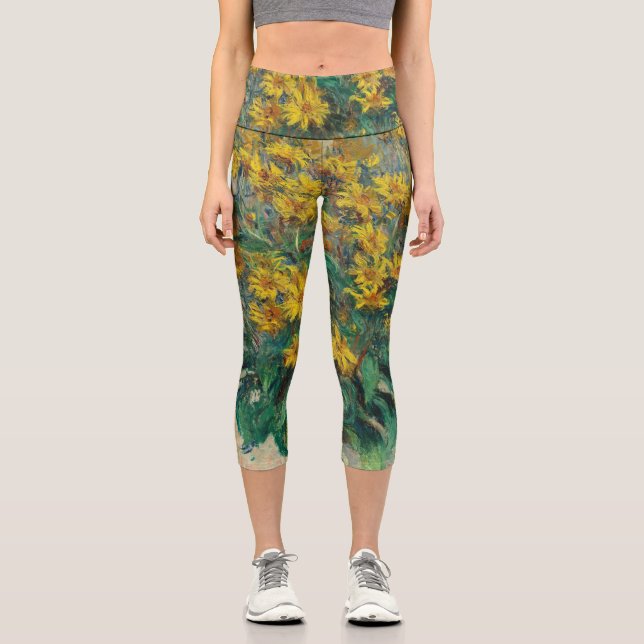 Jerusalem Artichoke Blume von Claude Monet Capri Leggings (Vorderseite)