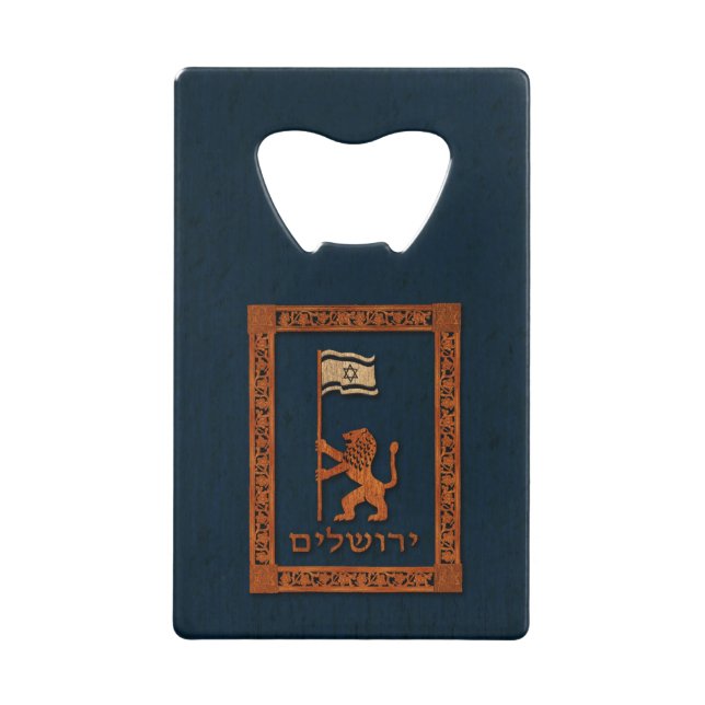 Jerusalem Day Löwe mit Fahne Kreditkarten Flaschenöffner (Vorderseite)