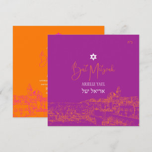 Jerusalem DIY Farben, Magenta Orange Bat Mitzvah Einladung