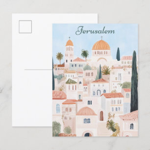 Jerusalem Gouache-Malerei-Illustration Reise Postkarte