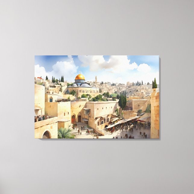 Jerusalem Israel Aquarellkunst Leinwanddruck (Vorderseite)