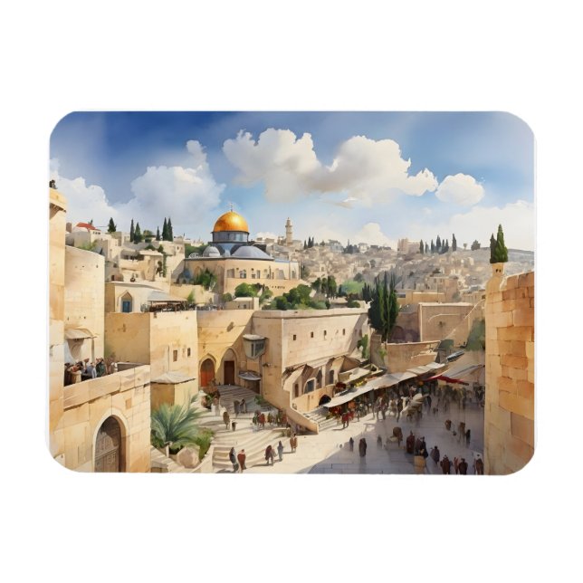 Jerusalem Israel Aquarellkunst Magnet (Horizontal)