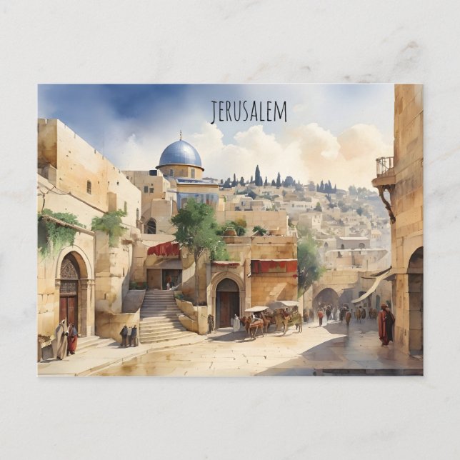 Jerusalem Israel Aquarellkunst Postkarte (Vorderseite)