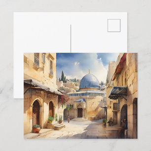 Jerusalem Israel Aquarellkunst Postkarte