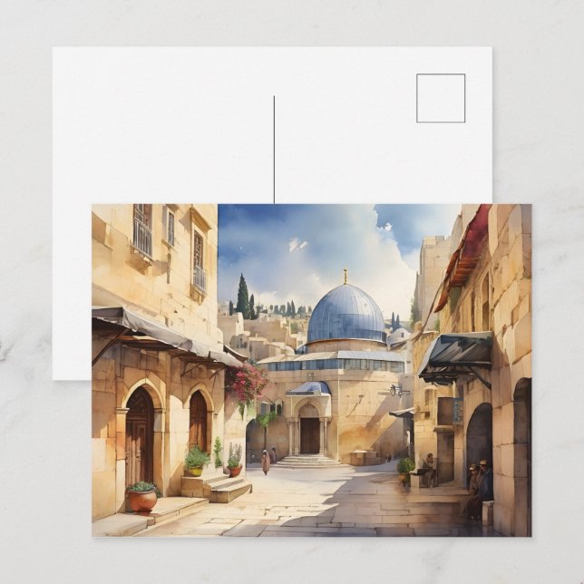 Jerusalem Israel Aquarellkunst Postkarte (Vorne/Hinten)