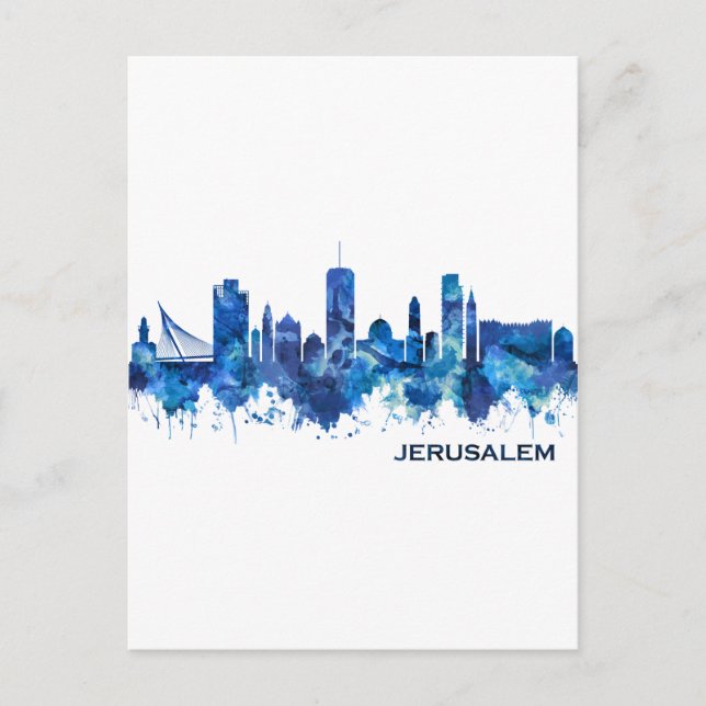 Jerusalem Israel Skyline Blue Feiertagspostkarte (Vorderseite)