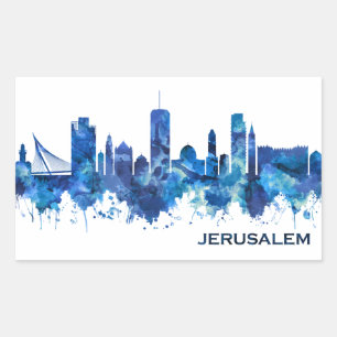Jerusalem Israel Skyline Blue Rechteckiger Aufkleber