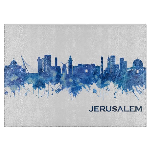 Jerusalem Israel Skyline Blue Schneidebrett (Vorderseite)