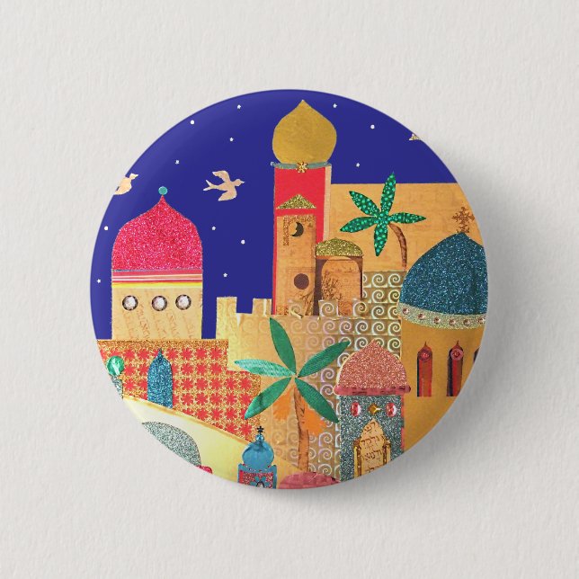 Jerusalem-Stadt-bunte Kunst Button (Vorderseite)