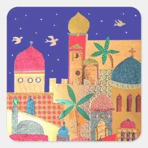 Jerusalem-Stadt-bunte Kunst Quadratischer Aufkleber