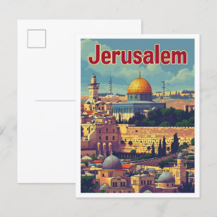 Jerusalem Vintage Kunstreise Illustration Postkarte