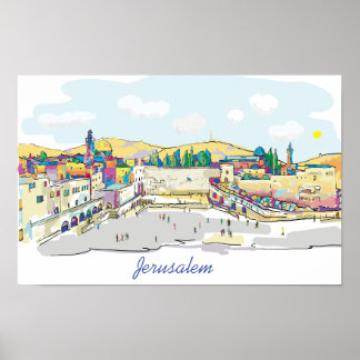 Jerusalem Wasserfarben Kunst Israel Western Mauer Poster