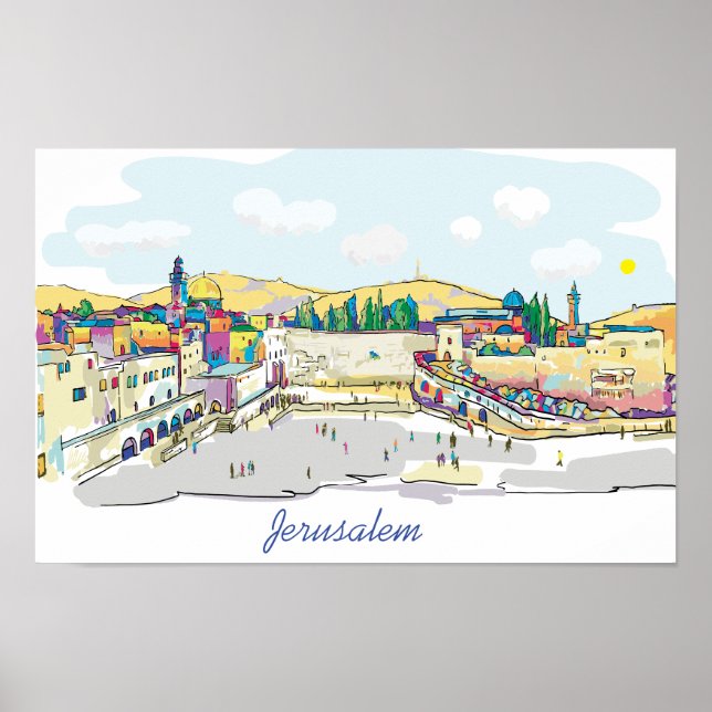 Jerusalem Wasserfarben Kunst Israel Western Mauer Poster (Vorne)