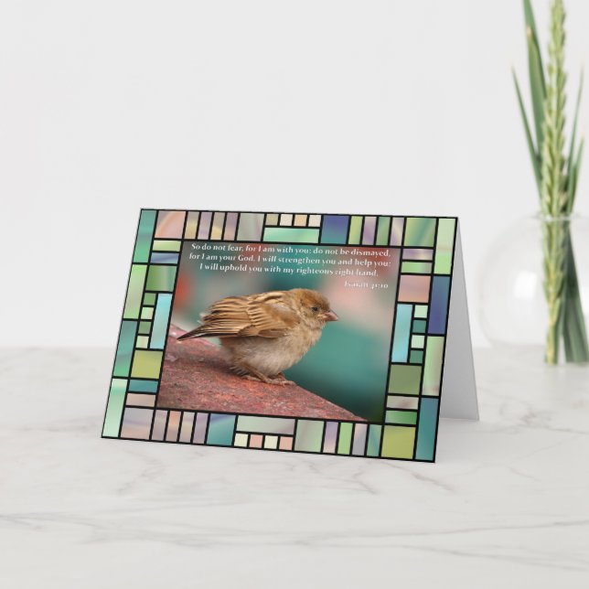 Jesaja-41:10 Bibel-Vers mit Vogel-Buntglas Karte (Vorderseite)
