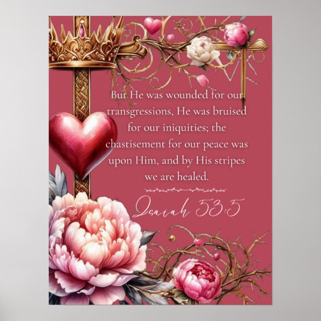 Jesaja 53:5 Heilige Schrift | Wasserfarbe Rosa Poster (Vorne)