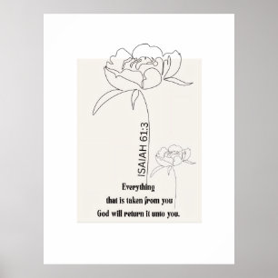 Jesaja 61:3 Florale Line Art Druck – "Gott stellt  Poster