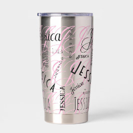 Jessica Benutzerdefinierter Name Schwarz Pink Thermobecher