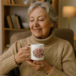 Jessica Blumennamens-Tasse – Vintage-Pfingstrosen- Kaffeetasse
