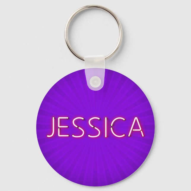 Jessica Name in leuchtenden Neonleuchten Schlüsselanhänger (Vorderseite)