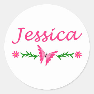 Jessica (Rosa Schmetterling) Runder Aufkleber