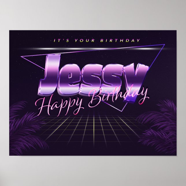 Jessy Name Vorname lila retro Poster Geburtstag (Vorne)