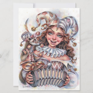 Jester Girl Music Ferret Clown Casquette carte d'a