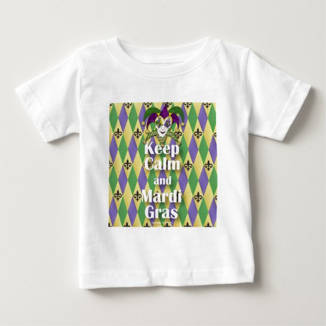 Jester Mask Behielt Calm und Mardi Gras Baby T-shirt (Vorderseite)