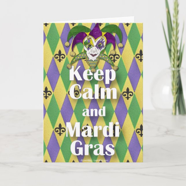 Jester Mask Behielt Calm und Mardi Gras Karte (Vorderseite)