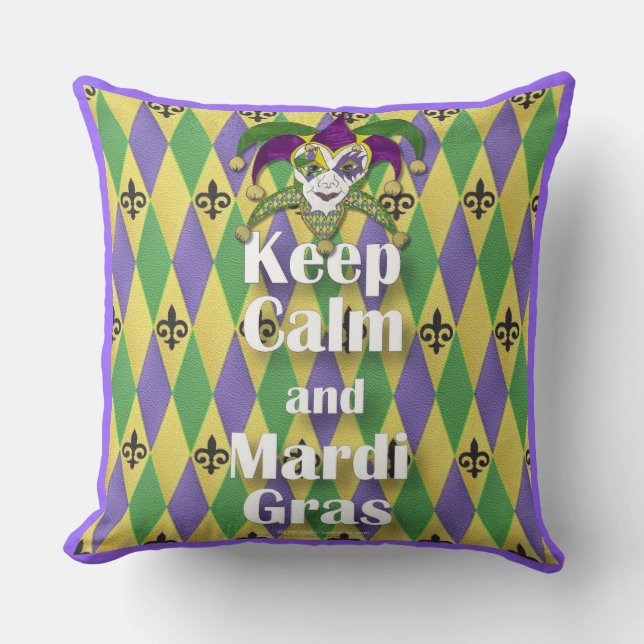 Jester Mask Behielt Calm und Mardi Gras Kissen (Vorderseite)