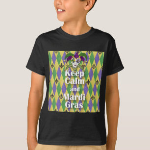 Jester Mask Behielt Calm und Mardi Gras T-Shirt