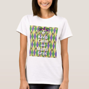 Jester Mask Behielt Calm und Mardi Gras T-Shirt