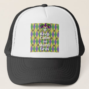 Jester Mask Behielt Calm und Mardi Gras Truckerkappe