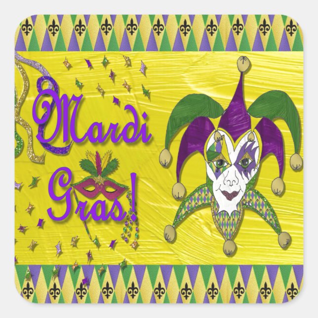 Jester Mask Mardi Gras Harlequin Quadratischer Aufkleber (Vorderseite)