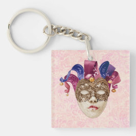 Jester Porcelain Mask mit Ribbons und Bells Schlüsselanhänger