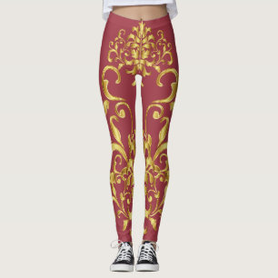 Jester Red mit Gold Damask Muster Athletic Leggings