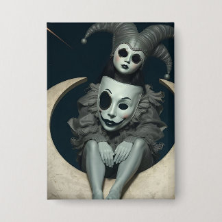 Jester sits on crescent moon wireless charger  button