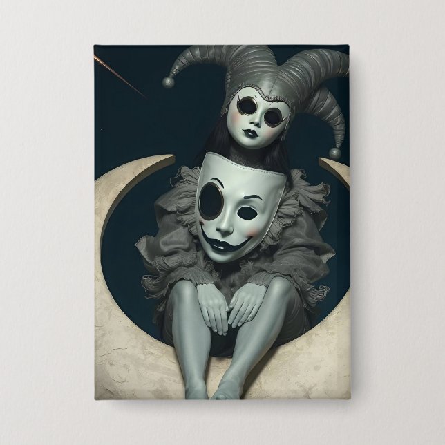 Jester sits on crescent moon wireless charger  button (Vorderseite)