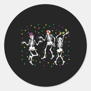Jester Skeleton Dancing Mardi Gras Bones Carnival Runder Aufkleber
