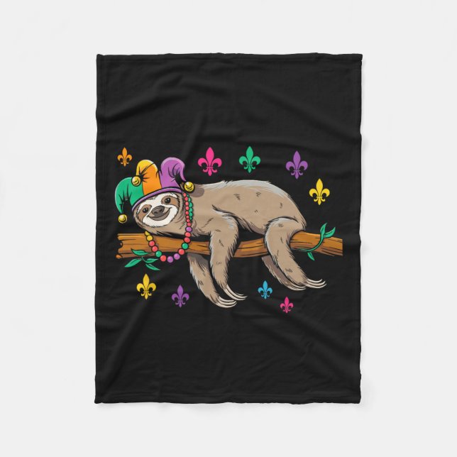 Jester Sloth Animal Niedlich Funny Mardi Gras Carn Fleecedecke (Vorderseite)