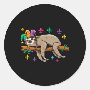 Jester Sloth Animal Niedlich Funny Mardi Gras Carn Runder Aufkleber