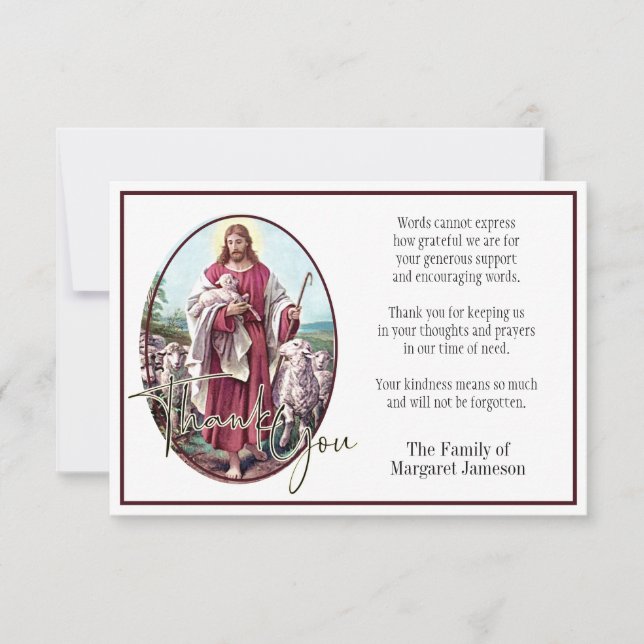 Jesu guter Hirte Religiöse Vielen Dank Beileid Dankeskarte (Vorderseite)