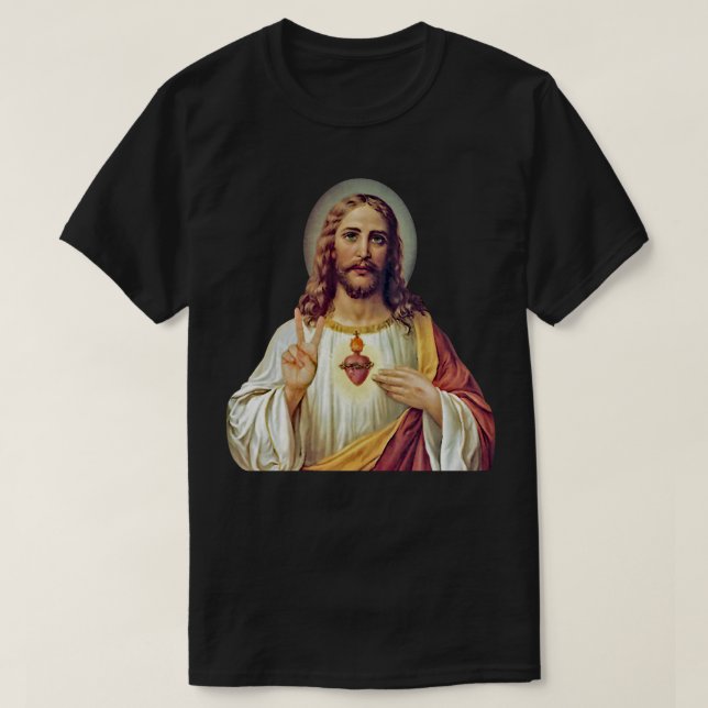 Jesu Heiliger Herzfriedenszeichen Portrait T - Shi T-Shirt (Design vorne)